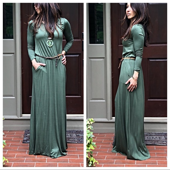 ✨LAST ONE ✨Olive green side pockets maxi dress - Picture 2 of 8